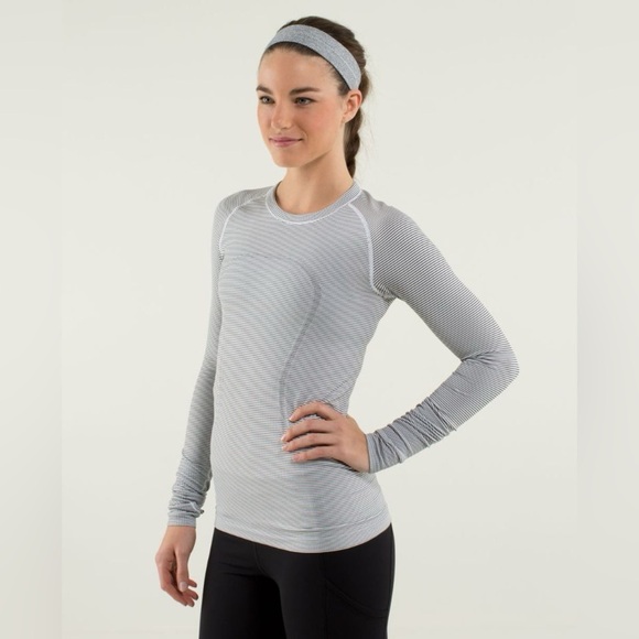Lululemon Swiftly Tech Long Sleeve Crew Neck Shirt Black White Stripe - Picture 16 of 16
